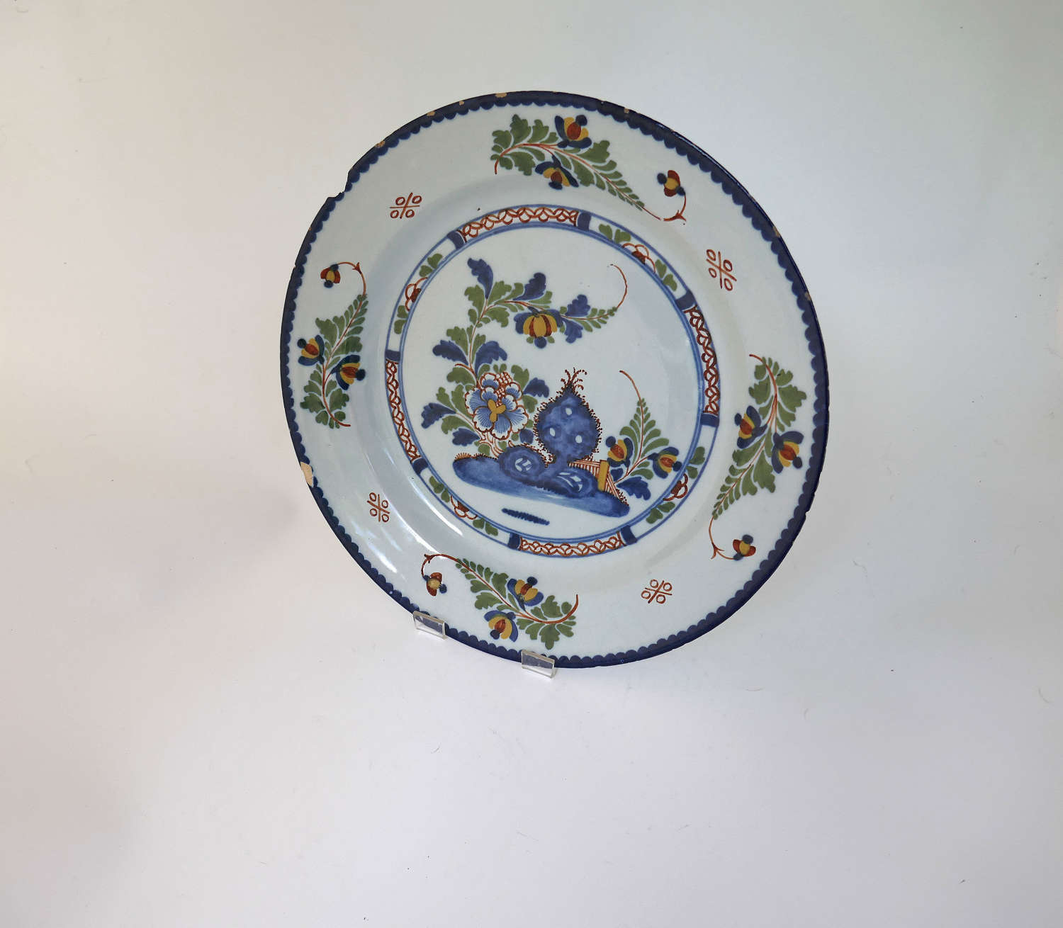 Antique Pottery 18thc Delft Polychrome Charger . English C1760-70