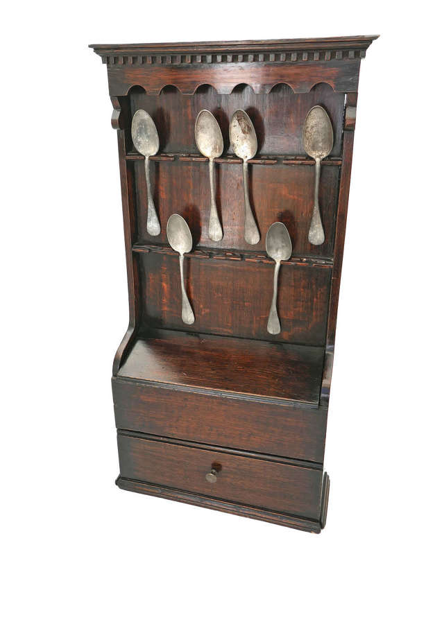 Antique Oak Furniture 18thc Spoon Rack And Candlebox Combined.English