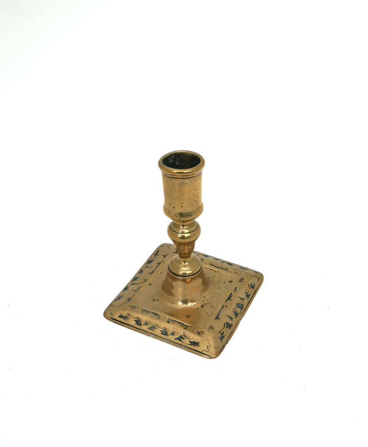 Antique Metalware 17thc Brass Single Candlestick. French C1680-90.