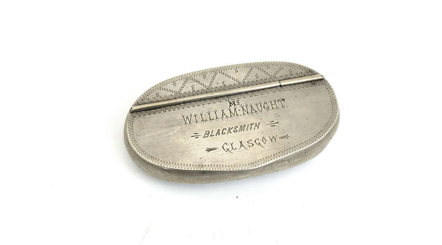 Antique Metalware 19thc White Metal Snuff Box William McNaught