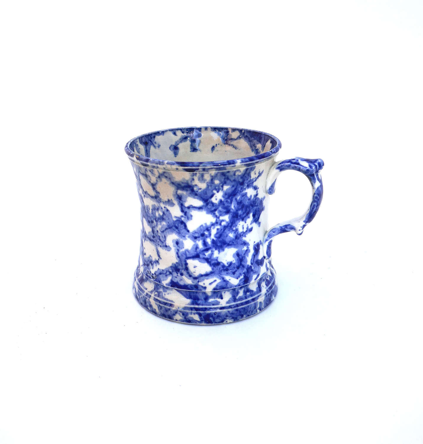 Antique Pottery 18thc Blue & White Pearlware Sponge Decorated Mug.