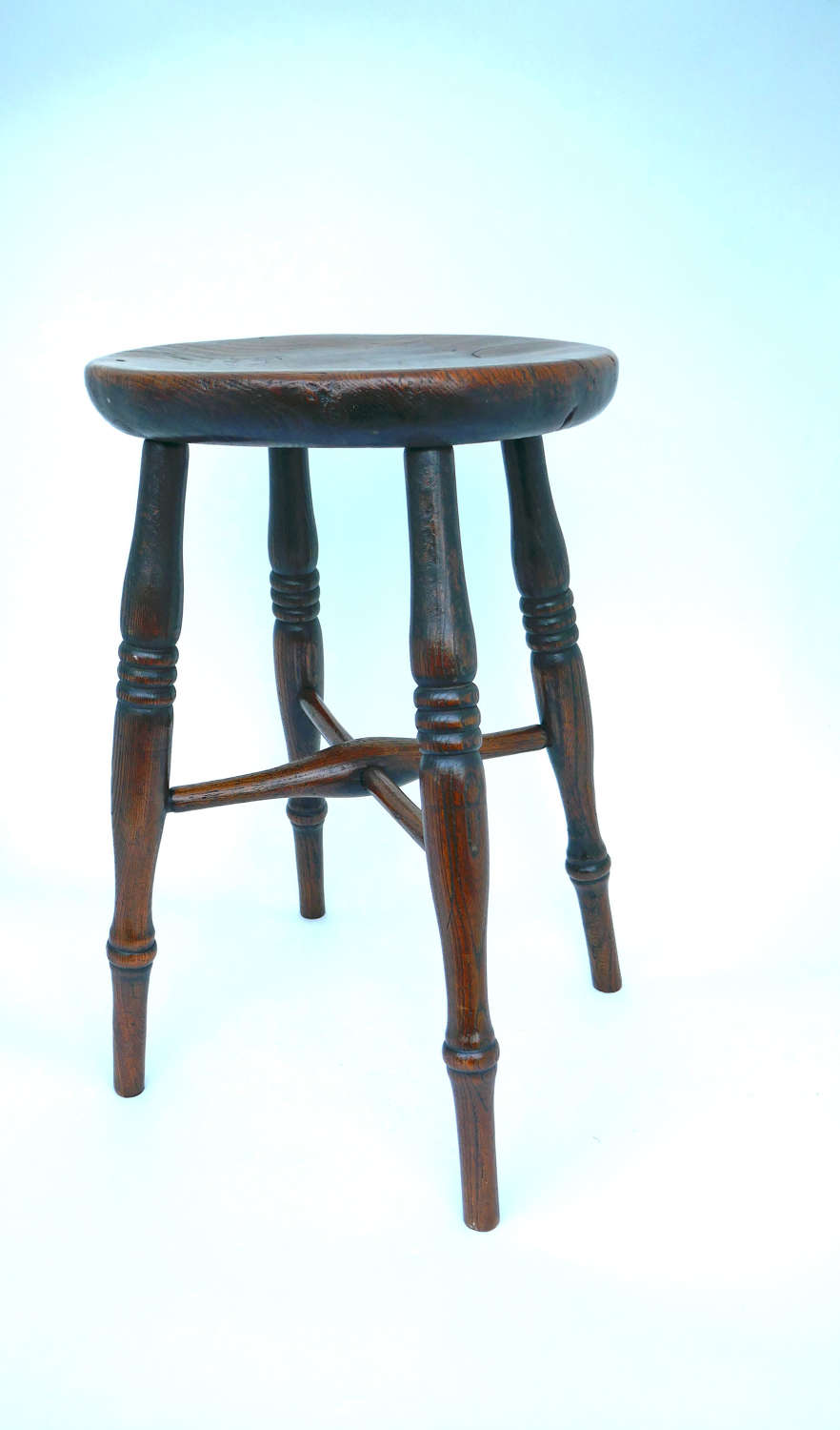 Antique Country Furniture 19thc Elm High Stool. English C1820-40.