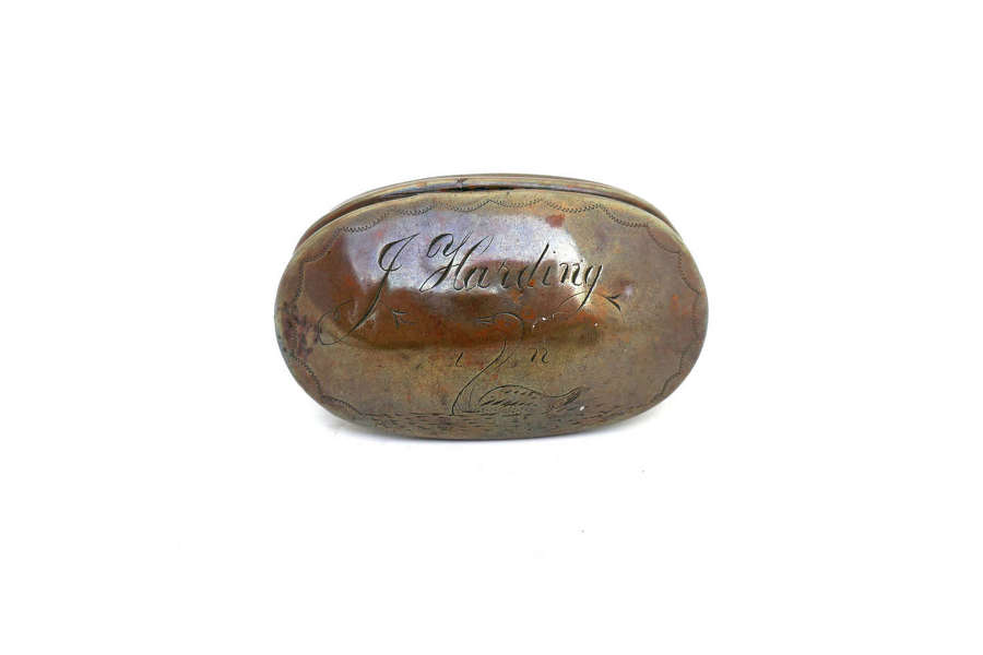 Antique Early Metalware 18thc Copper Snuff Box - Engraved J. Harding