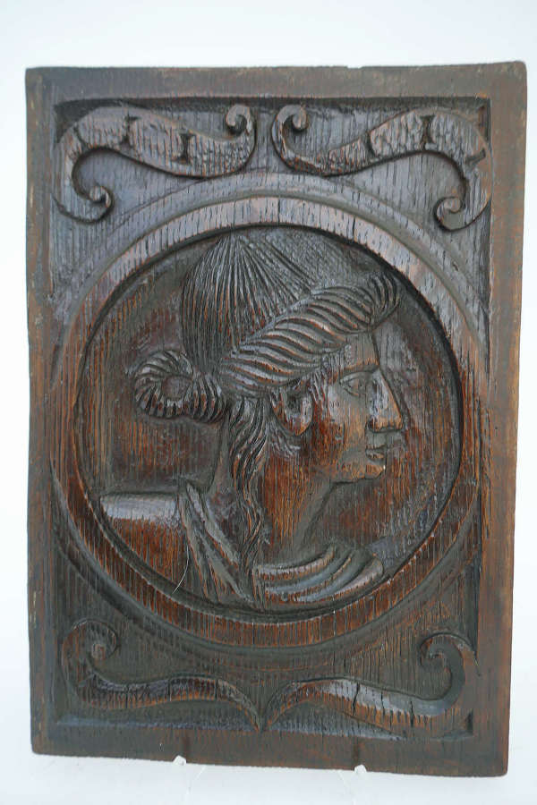 Antique Carvings 15thc Oak Romayne Carved Single Panel.French C1460-80