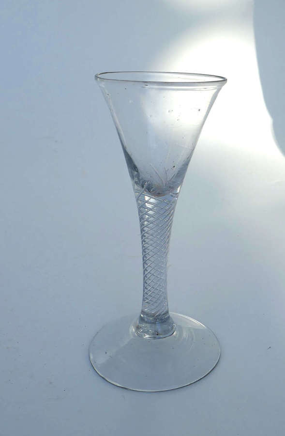 Antique Early Glass 18thc Spiral Twist Wine Glass With Domed Foot.