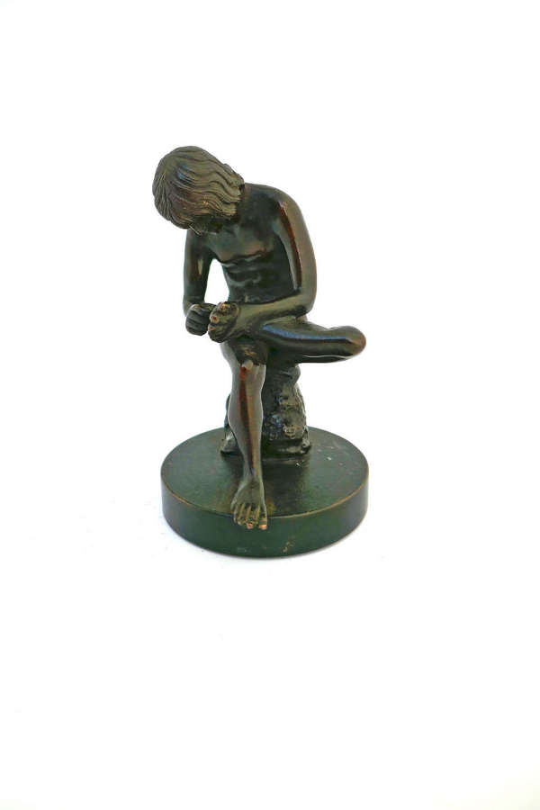 Antique Early Metalware 19thc Bronze Sculpture Of 'Boy With Thorn'