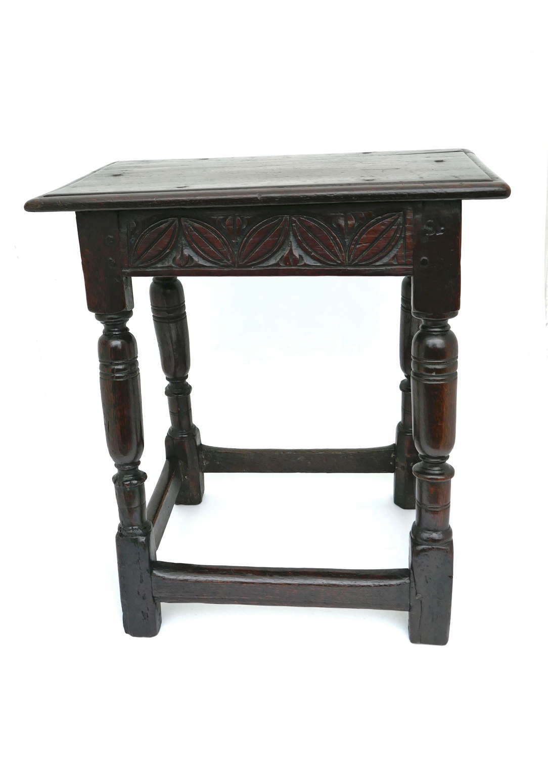 Early Antique Oak Furniture 17thc Joyned Stool . English C1660-80.