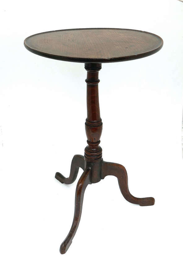 Antique Oak & Fruitwood 18thc Tripod Table With Revolving Dish Top.