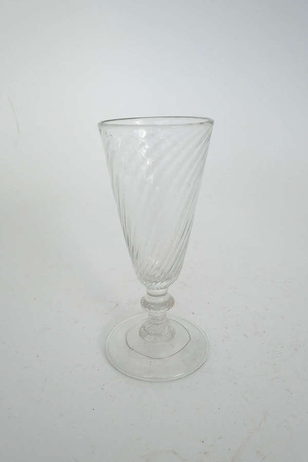 Early 18thc Wrythen Folded Foot Ale Drinking Glass . English C1730-40.