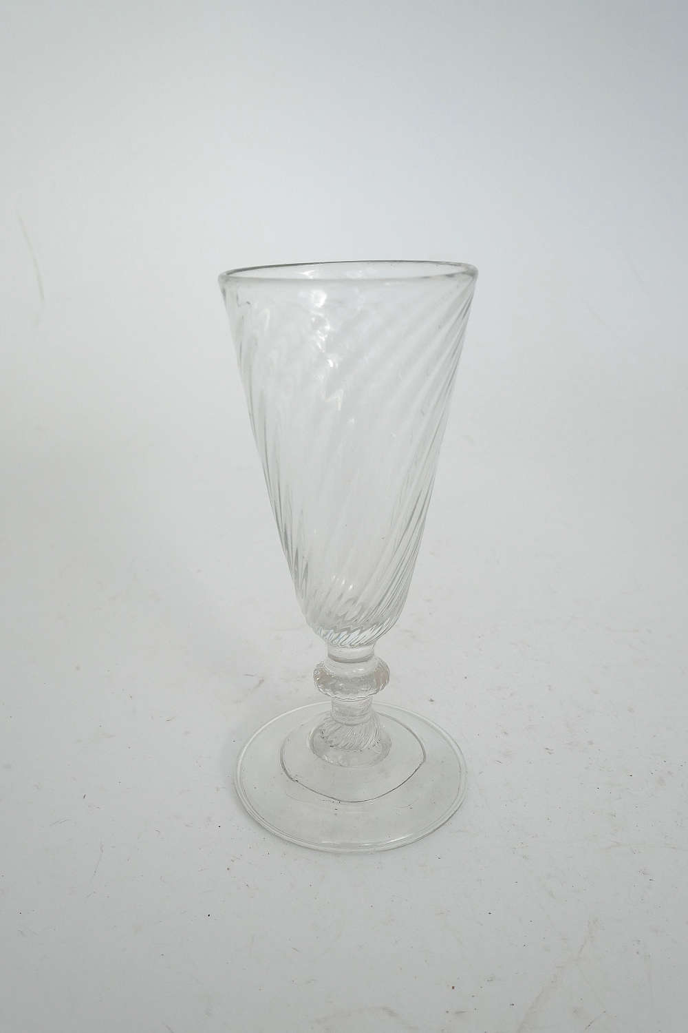 Early 18thc Wrythen Folded Foot Ale Drinking Glass . English C1730-40.