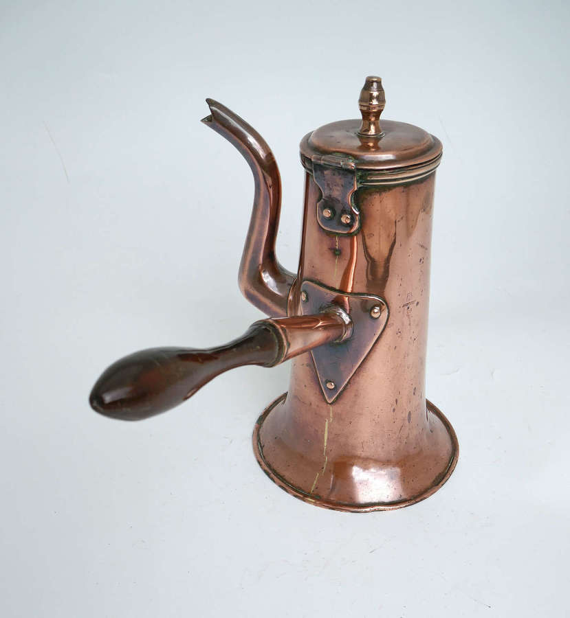 Antique Metalware 18thc Copper Coffee Pot With Turned Fruitwood Handle