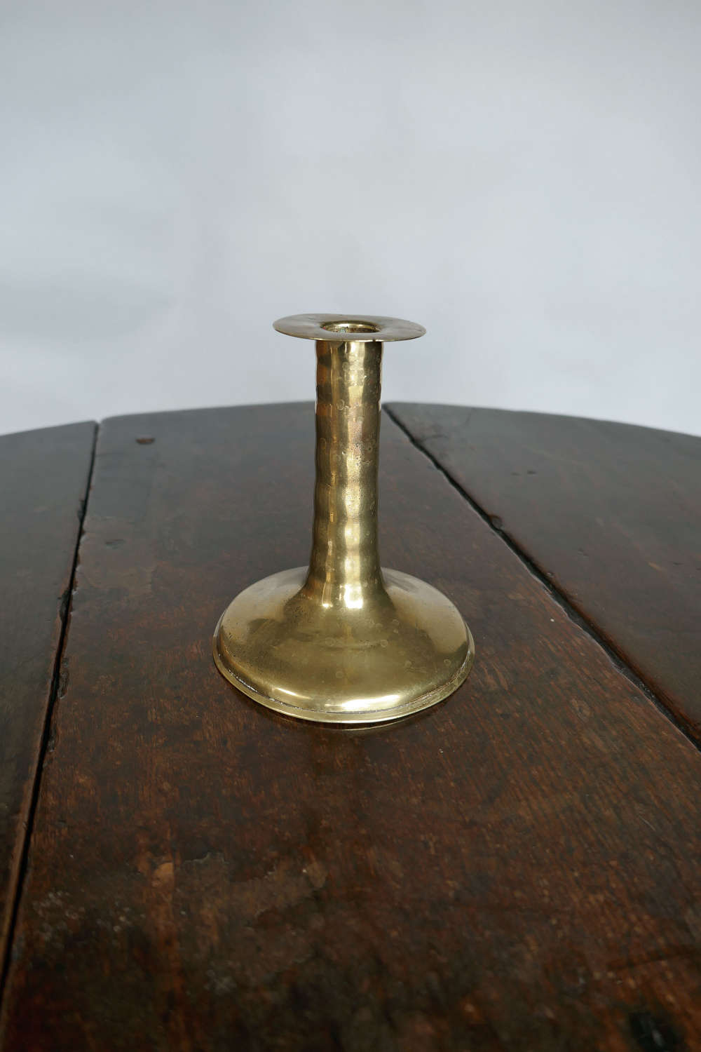 Antique Brass Single Mid 17thc Commonwealth Ribbed Trumpet Candlestick