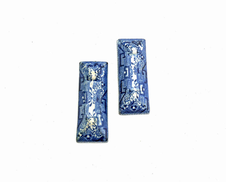 Antique Early 19thc Pottery Blue & White Knife Rests.  English C1820.