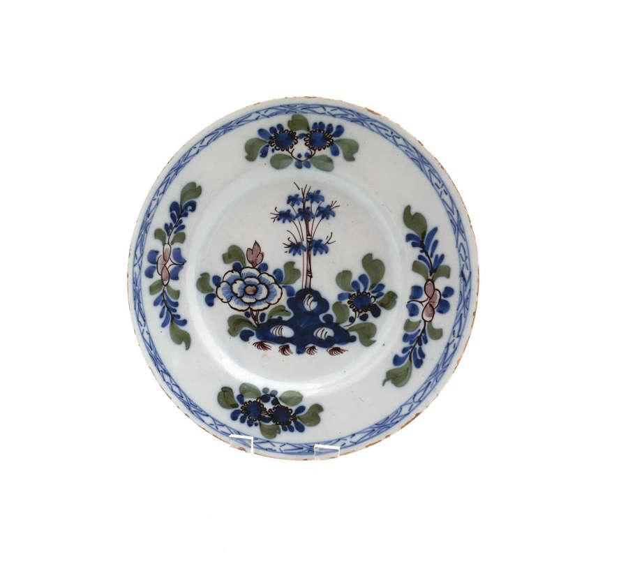Antique Pottery 18thc Delft Polychrome Single Plate. Bristol C1755-60