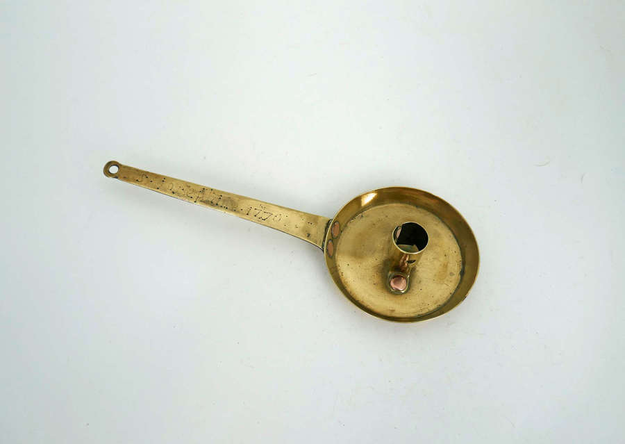 Antique Early Metalware 18thc Brass Chamberstick Dated 1770.  French.