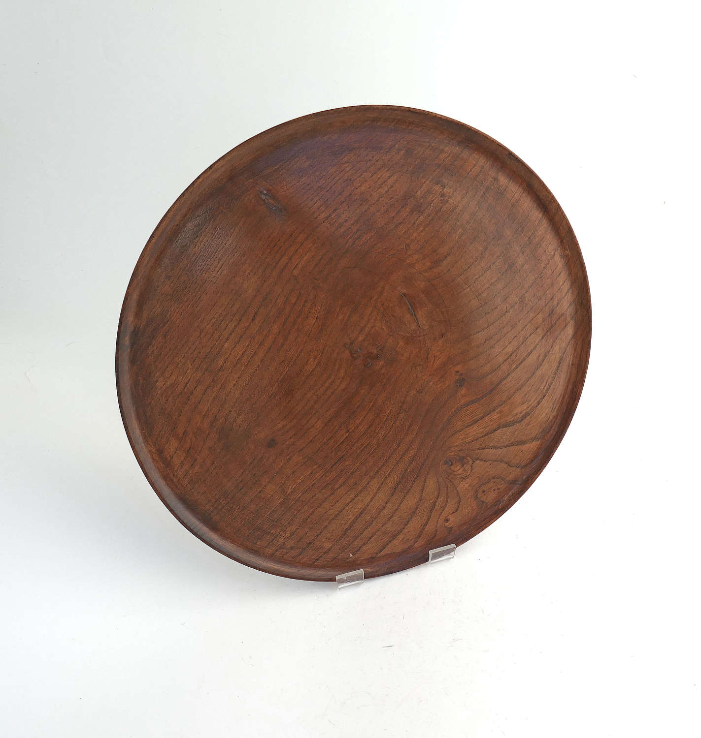 Antique Early Treen 19thc Elm Turned Platter Of Good Size & Colour .
