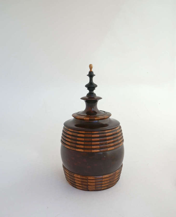 Antique Treen 19thc Staved And Banded Mahogany Dutch Tobacco Barrel