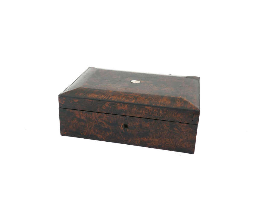 Antique Boxes 19thc Burr Mulberry Ladies Trinket / Jewellery Box.