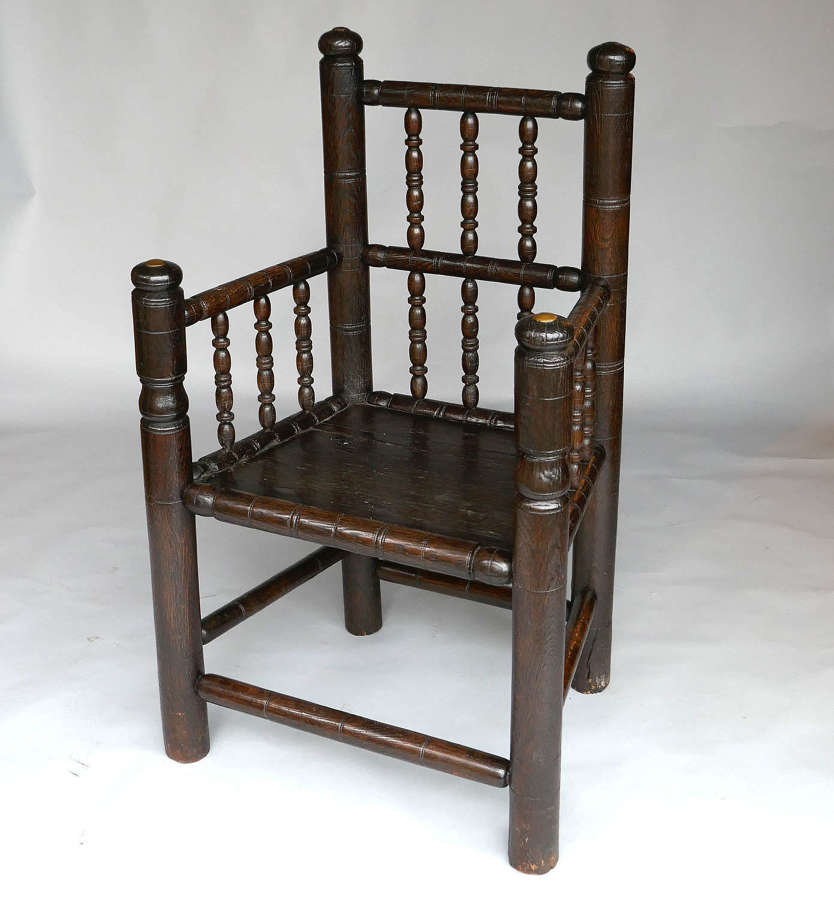 Antique Country Furniture 17thc Ash Turners Chair Branded R Beasley.