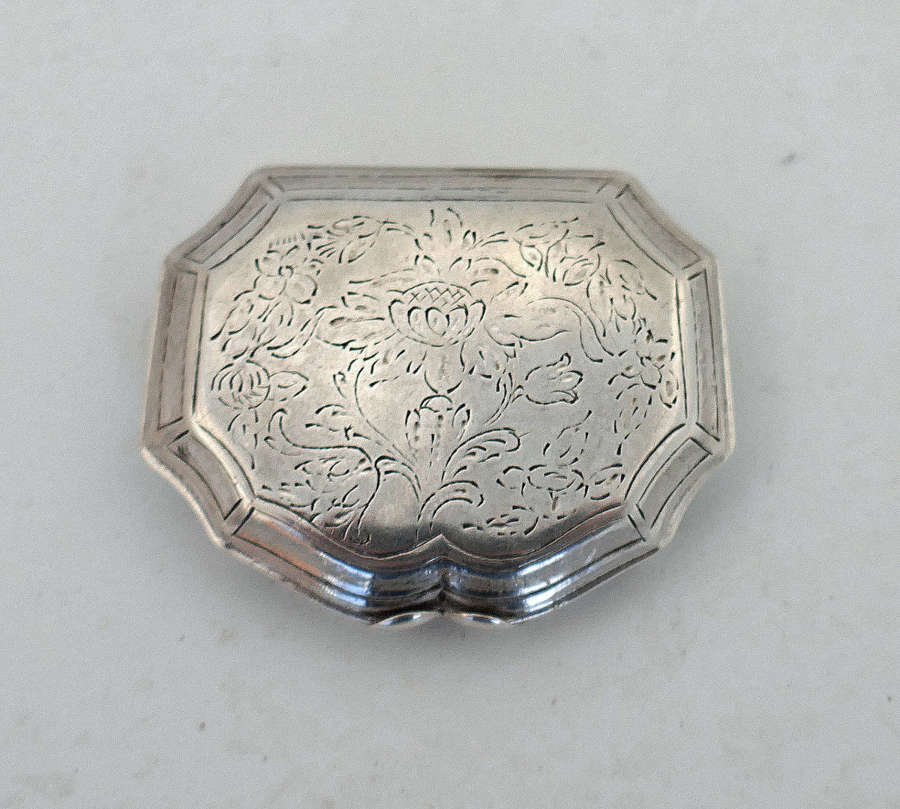 Antique Metalware 18thc Silver Engraved Snuff Box. Continental C1770.