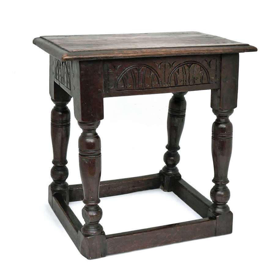 Antique Early Oak Furniture 17thc Joyned Stool.  English C1620-40.