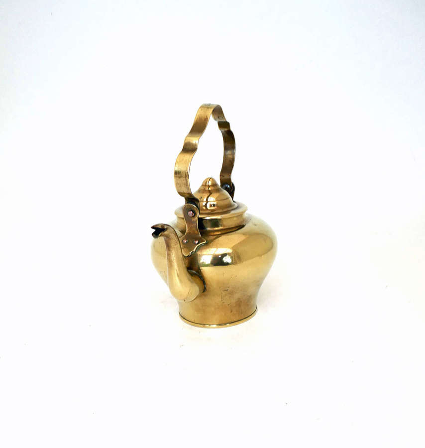 Antique Early Metalware 18thc Brass Small Tea Kettle With Swing Handle