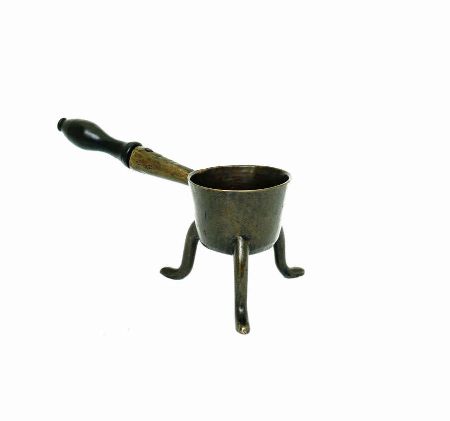 Antique Early Metalware 17thc Bronze Down Hearth Apothecary Skillet.