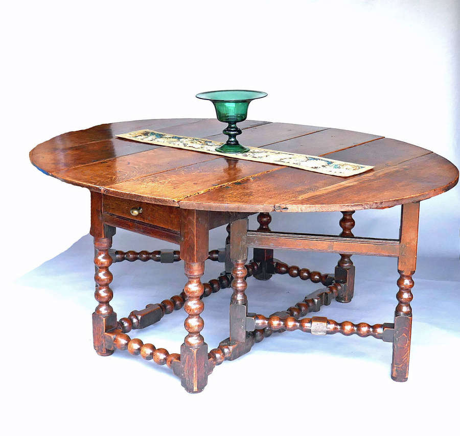 Antique Oak Furniture 17thc Eight Seater Gateleg Table. English C1660