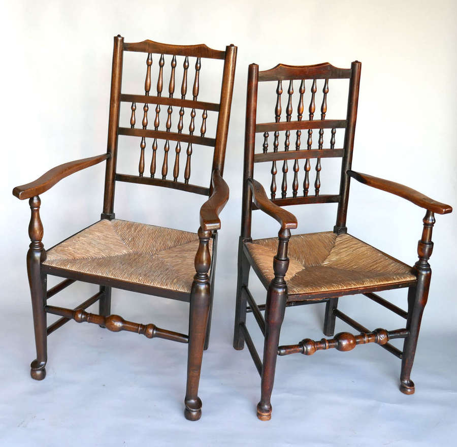 Antique County Furniture 18thc Harlequin Set Of Spindle Back Chairs.