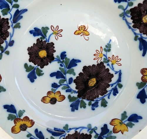 Antique Early Pottery 18thc Polychrome Delft Plate. English. C1750-70
