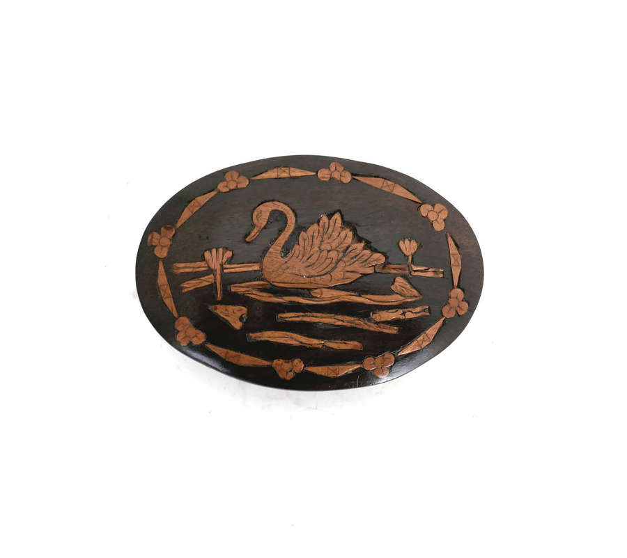 Antique 19thc Lignum & Boxwood Inlaid Swan Paperweight. English. C1870