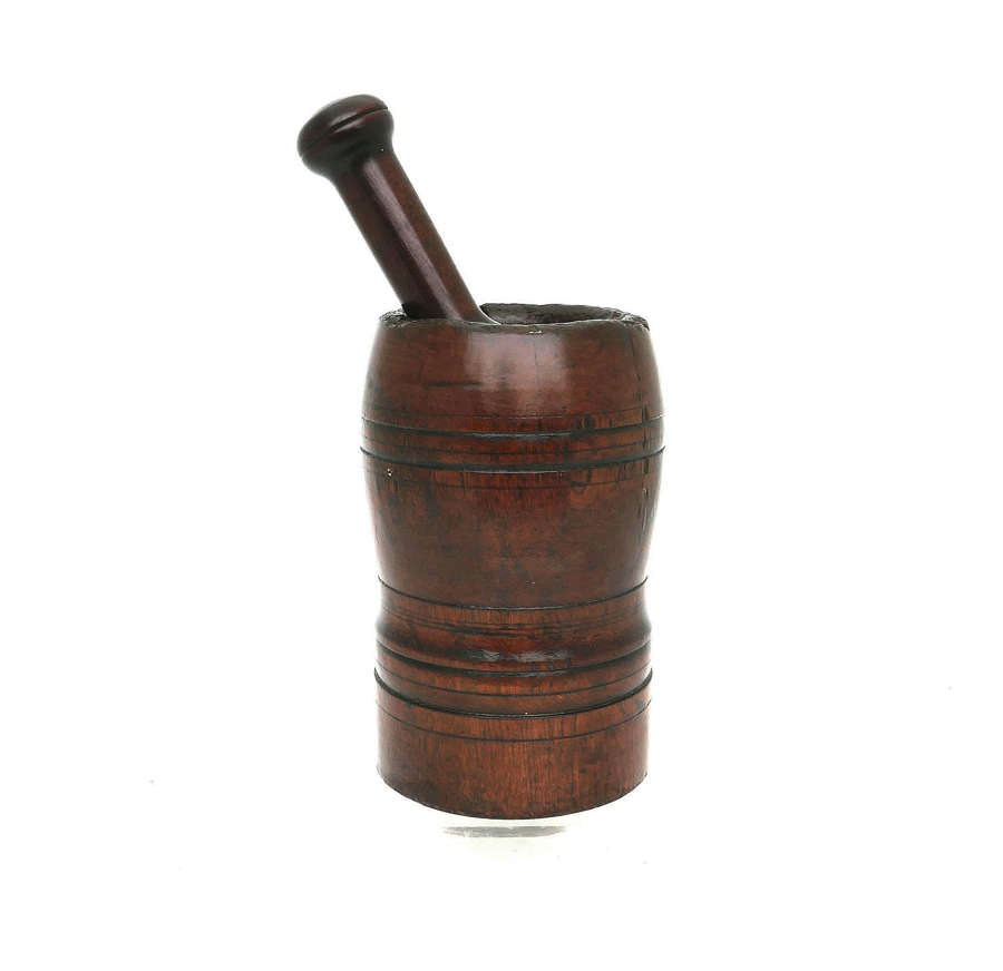 Antique Early Treen & Collectables 17thc Fruitwood Pestle & Mortar.