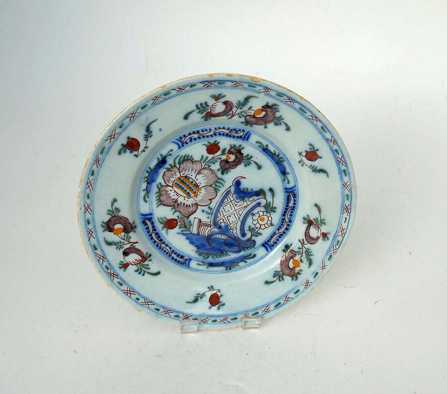 Antique Early Pottery 18thc Polychrome Delftware 9" Single Plate. Dutch C1770-90