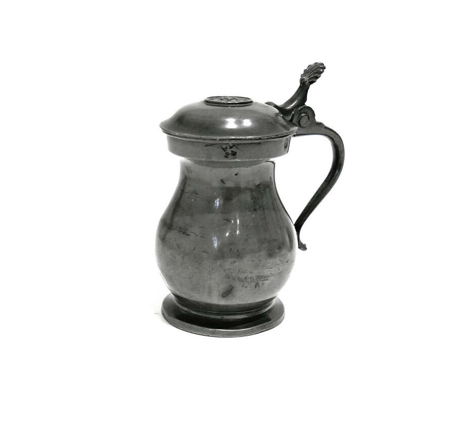 Antique Early Metalware 19thc Pewter Imperial Half Pint  Lidded Measure. Glasgow C1840-50