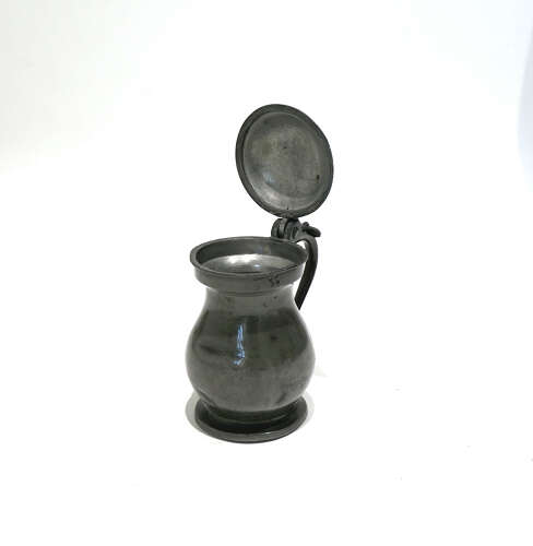 Antique Early Metalware 19thc Pewter Imperial Half Pint Lidded Measure. Glasgow C1840-50