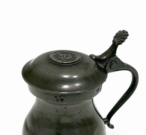 Antique Early Metalware 19thc Pewter Imperial Half Pint Lidded Measure. Glasgow C1840-50