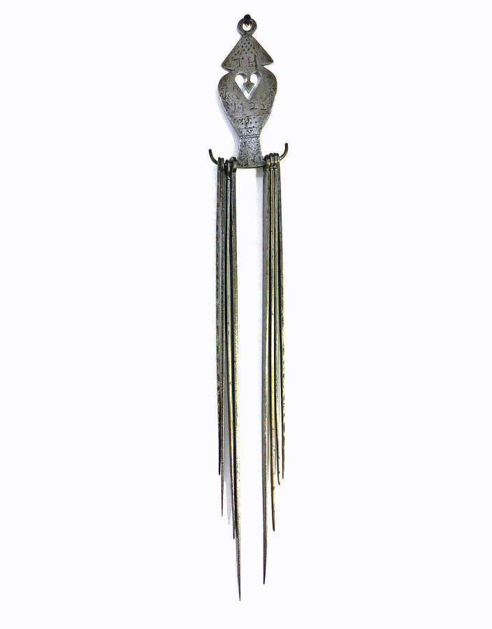 Antique Early Metalware 18thc Full Set Of  Meat Skewers And Holder Dated 1722 Engraved TH.
