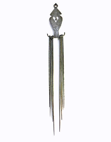 Antique Early Metalware 18thc Full Set Of  Meat Skewers And Holder Dated 1722 Engraved TH.