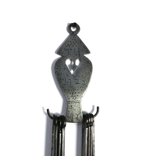 Antique Early Metalware 18thc Full Set Of Meat Skewers And Holder Dated 1722 Engraved TH.