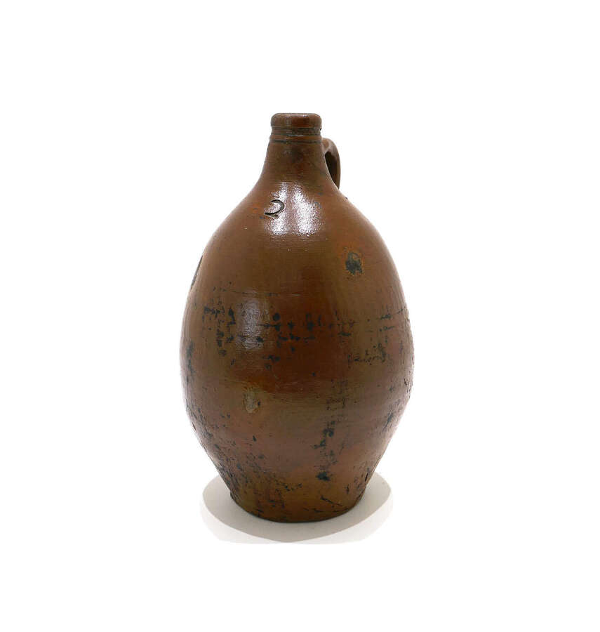 Antique Stoneware Salt Glazed 18thc Wine / Oil Bottle Number 2 With Loop Handle. German.