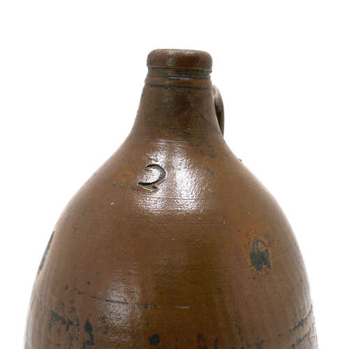 Antique Stoneware Salt Glazed 18thc Wine / Oil Bottle Number 2 With Loop Handle. German.