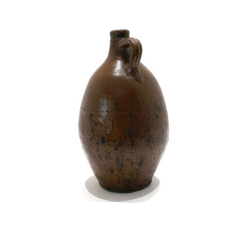 Antique Stoneware Salt Glazed 18thc Wine / Oil Bottle Number 2 With Loop Handle. German.