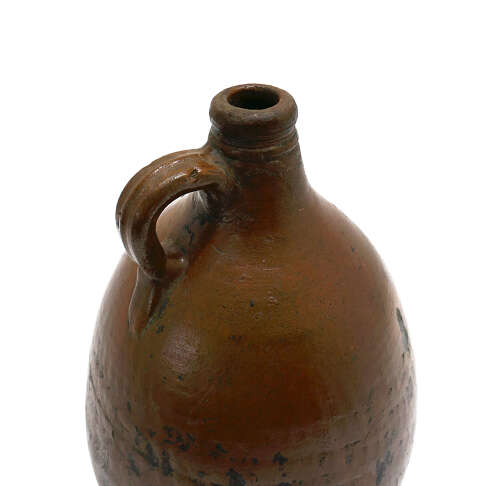 Antique Stoneware Salt Glazed 18thc Wine / Oil Bottle Number 2 With Loop Handle. German.