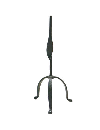 Antique Metalware Early Lighting 18thc W. Iron Spring Action Tripod Base Rushlight Holder.