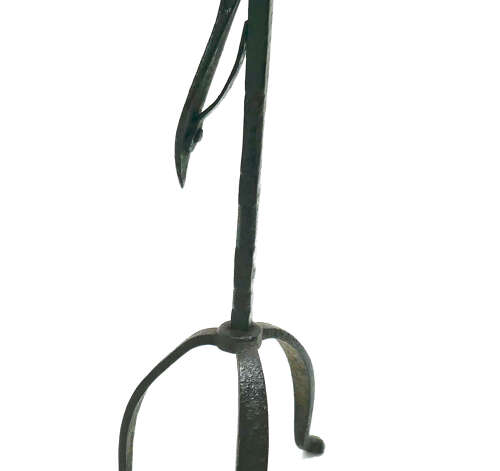 Antique Metalware Early Lighting 18thc W. Iron Spring Action Tripod Base Rushlight Holder.