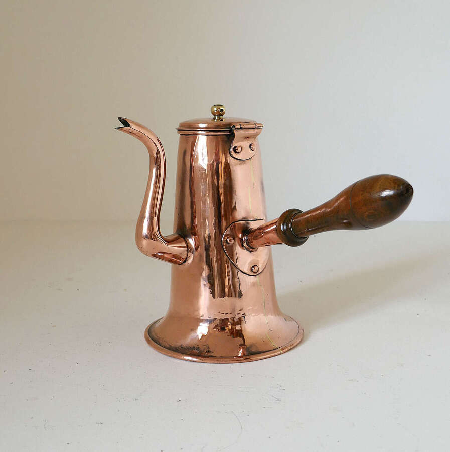 Antique Early Metalware Mid 18thc Copper Coffee Pot With Side Handled. English C1750-70.