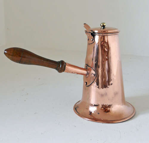 Antique Early Metalware Mid 18thc Copper Coffee Pot With Side Handled. English C1750-70.
