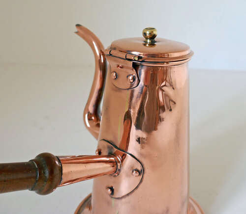 Antique Early Metalware Mid 18thc Copper Coffee Pot With Side Handled. English C1750-70.