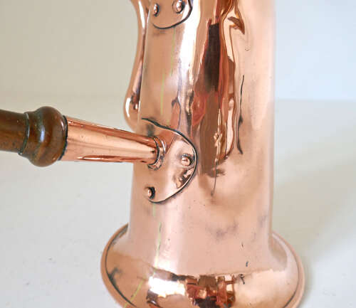 Antique Early Metalware Mid 18thc Copper Coffee Pot With Side Handled. English C1750-70.