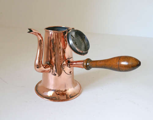 Antique Early Metalware Mid 18thc Copper Coffee Pot With Side Handled. English C1750-70.